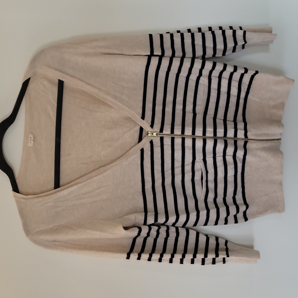 J Crew Factory, Zip Up Striped Cardigan M